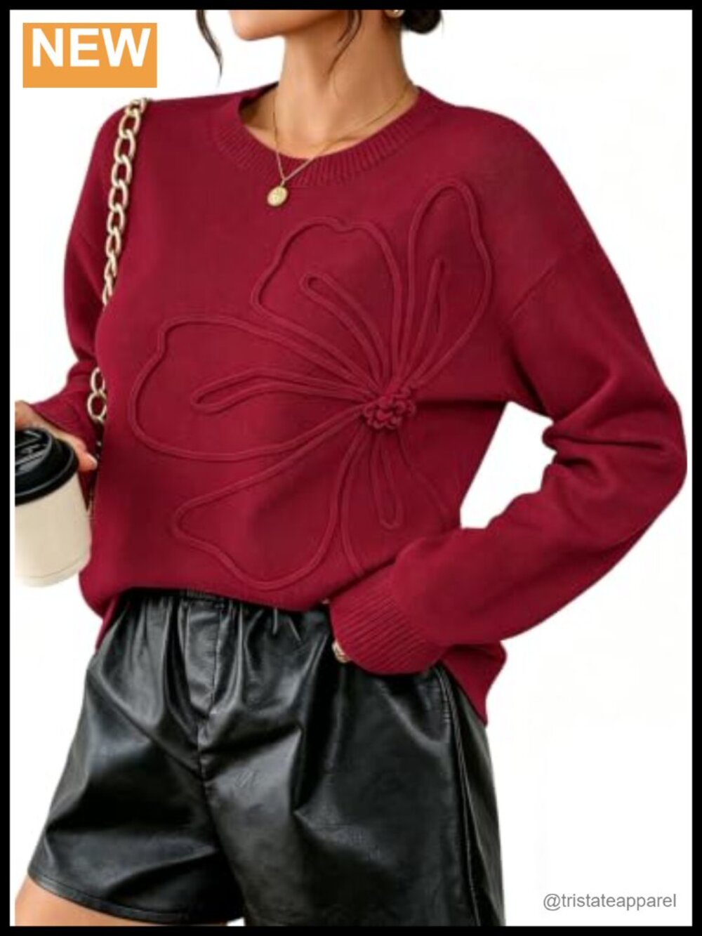 Women's 3D Floral Sweater Pullover Long Sleeve Knit Top